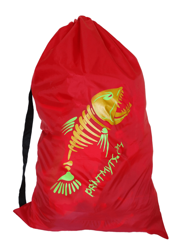 Printed Red Polyester Laundry Bag with Two Color Gold Fish Logo