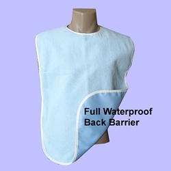 Blue Terry Cloth Adult Bib Full Vinyl Barrier