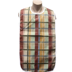 Adult Bib Plaid Blue Polyester Waterproof Back