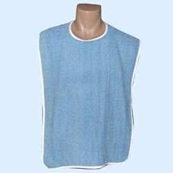 100% Blue Cotton Terry Cloth Adult Bibs (Per Dozen)