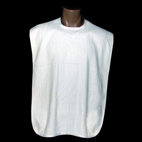 100% White Cotton Terry Cloth Adult Bibs (Per Dozen)