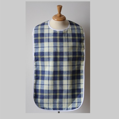 Front View of the Regal Blue Yellow Flannel Long Adult Bib