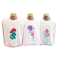 Soft White Terry Adult Bibs with Floral Embroidery (per 3 pack)