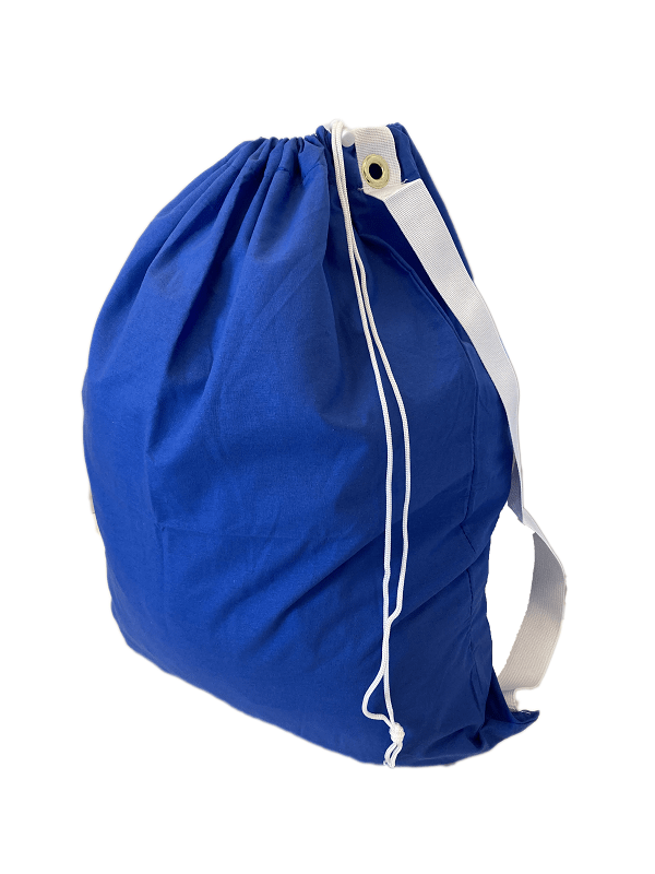 Blue 100% Cotton Laundry Bag with White Carry Strap