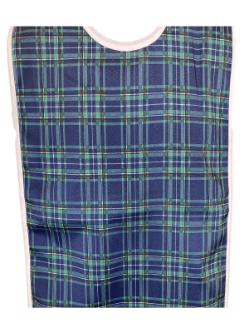 Close-up of blue and green plaid pattern of the Admiral Adult bib