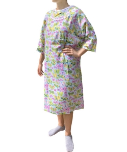 Ladies 100% Cotton Patient Gowns 3/4 Sleeves Shoulder Snaps and IV Pocket - Imported - 2202PK-S/M-PNK