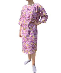 Ladies 100% Cotton Patient Gowns 3/4 Sleeves Shoulder Snaps and IV Pocket - Imported - 2202PK-S/M-PNK