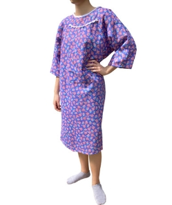 Ladies 100% Cotton Patient Gowns 3/4 Sleeves Shoulder Snaps and IV Pocket - Imported - 2202PK-S/M-PNK