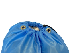 Closeup of Light Blue Polyester Laundry Bag Toggle and grommets