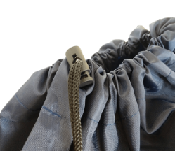 Closeup of toggle on our Large Navy Blue Heavy Duty Polyester Bag 30x40 420 Denier