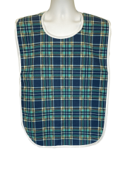 Front View of Sinclair Blue Green Adult Bib with String Ties and Waterproof Vinyl Back Barrier