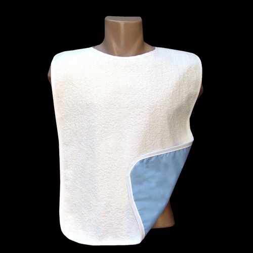 White Adult Bib 18"x30" Terry Cloth with Full Vinyl Waterproof Back Barrier (Each)