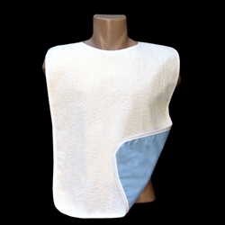Made in the USA White Adult Bib 18"x30" Terry Cloth with Full Vinyl Waterproof Back Barrier (Each)