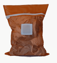Medium Orange Mesh Laundry Bag with Drawstring and Toggle and Sewn in ID tag in the Front Center