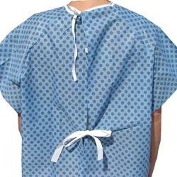 Economy Straight Tie Back Patient Gown Back View Closeup
