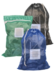 Closeup of zipper on a mesh laundry bag