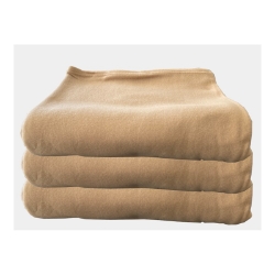 Stack of tan fleece blankets