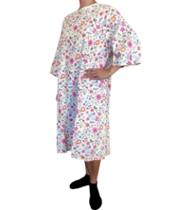 Front View of Soft Cotton Ladies Hospital Gown with Longer Sleeves