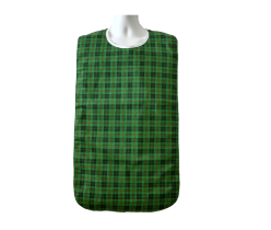 Front View of the Terra Green Checkered Adult Bib with Waterproof Back and snaps